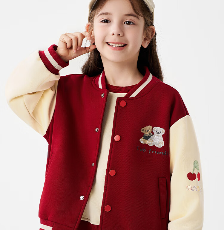 Badibadi Autumn Winter Baby Girls Baseball Jacket American Retro Coat Trendy Fashion Versatile Heart Bear 100 4