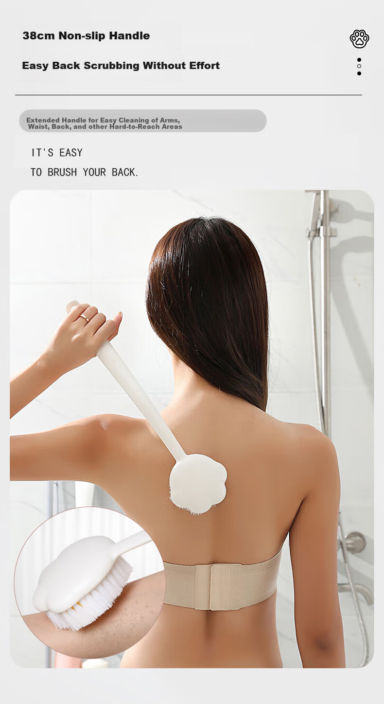 Leli Bath Brush, Shower Brush, Long Handle, Cute Pet Design, Wall-Mountable, Skin-Friendly, Single Piece 4