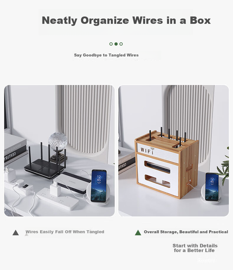 Shuranjia Router Storage Box, Power Strip Holder, Set-Top Box And Optical Modem Shelf, Density Board, Cherry Wood Color, 05-4 4
