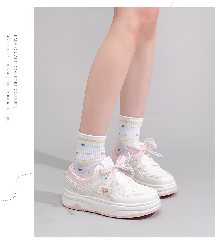 Warrior Women's White Shoes Spring and Autumn New Casual Versatile Creative Bowknot Sports Thick Sole Sneakers Beige Deep Blue 37 9