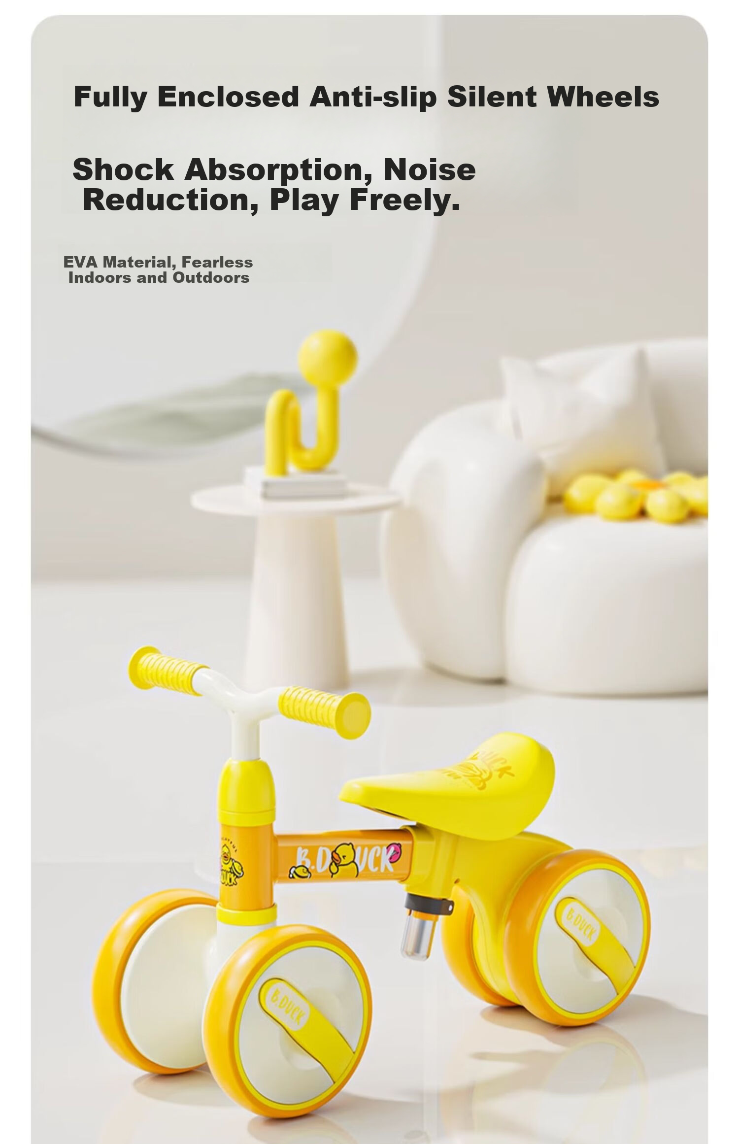 Lede Little Yellow Duck Children's Balance Bike, Four Wheels, for Ages 1-3, Gliding And Stepping Bike, Gift for Boys And Girls on Their First Birthday, 1025 11