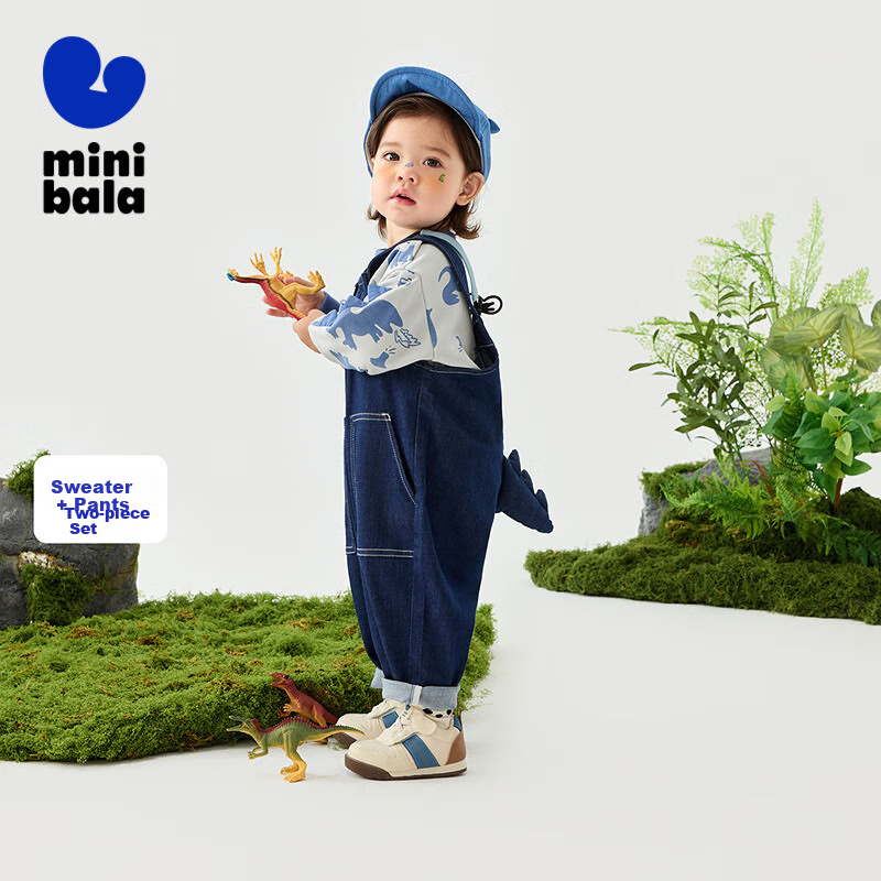 Minibala Boys And Girls Suspender Pants, Comfortable Elastic Eco-Friendly Cute Dinosaur Design Two-Piece [Suspenders Set]