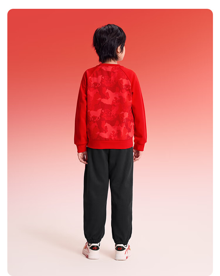 Balabala Kids Boys' Outfit 2025 New Spring Autumn Fleece Lined Red New Year Celebration Sportswear Trendy Cool 3