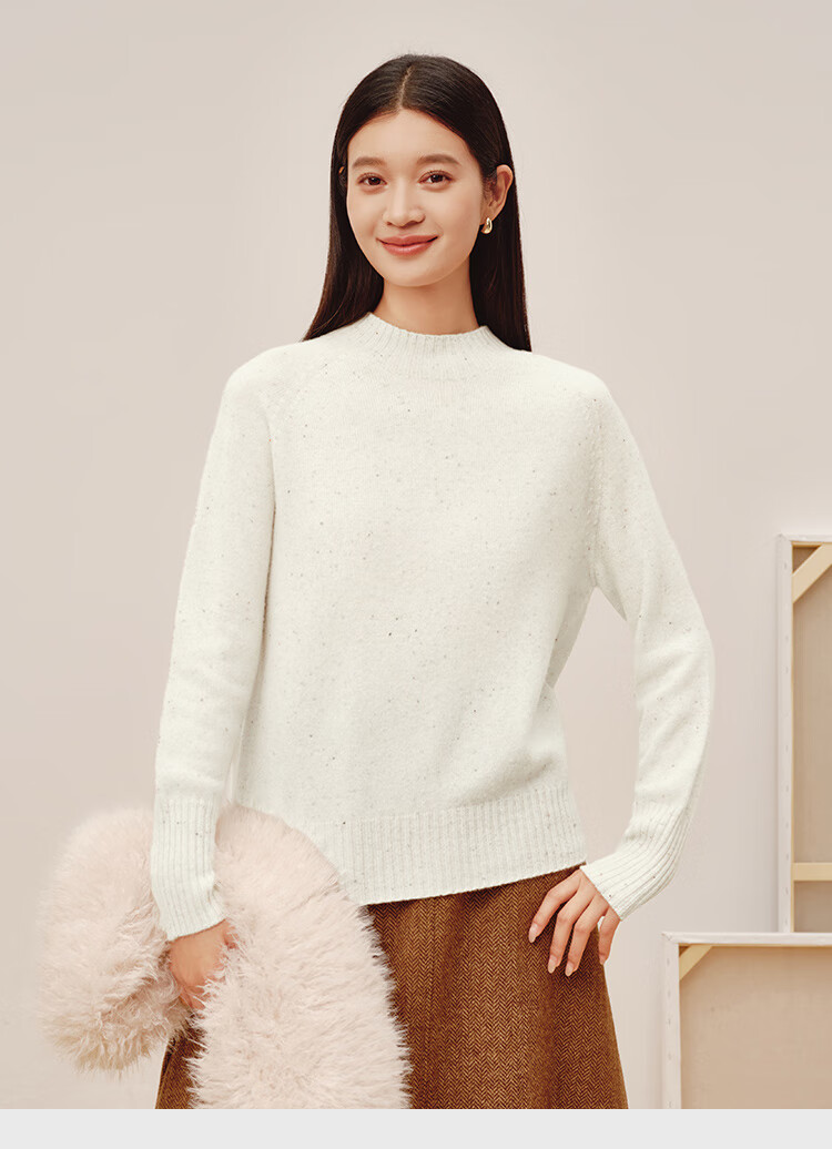 JD Original Women's Sweater, Fashionable Knitted Top, New Year Winter Pure Wool Pullover, Round Neck, Angola Red, Size L 23