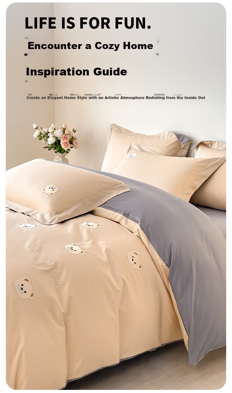 MINISO 100% Pure Cotton Four-Piece Bedding Set with Embroidery, All-Cotton Bedsheet And Duvet Cover, 200x230cm, for 1.5/1.8 Meter Bed 4