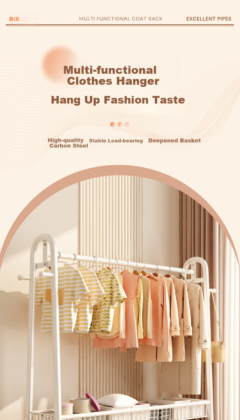 BIX Floor-Standing Clothes Rack for Bedroom, Home Drying Rack, Simple Coat And Hat Stand, Indoor Balcony Clothes Hanger, 1.2m, White 1