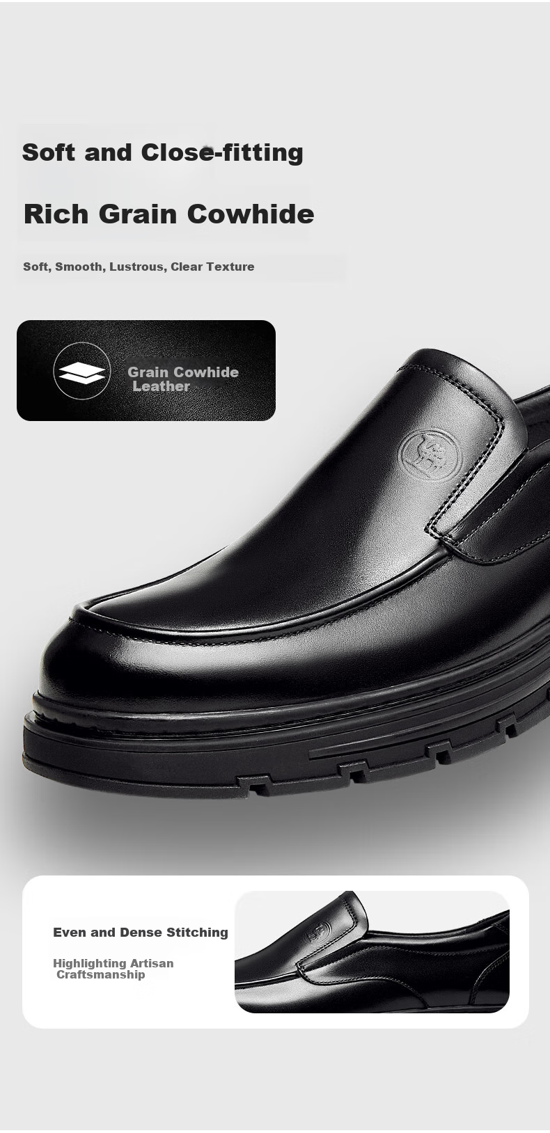 CAMEL Brand Men's Leather Shoes, Business Cowhide Comfortable Soft Sole Slip-On Wedding Shoes for Men P13A005030 Black Size 40 3