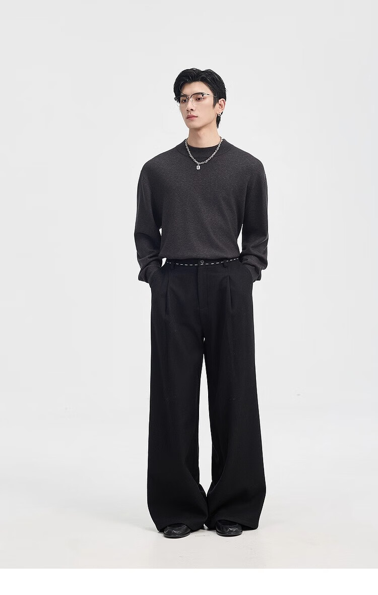 Earl Zuoer [Lycra Tencel Wool] Early Winter 25 Crew Neck Pullover Knit Base Shirt Men's Solid Loose Sweater 39