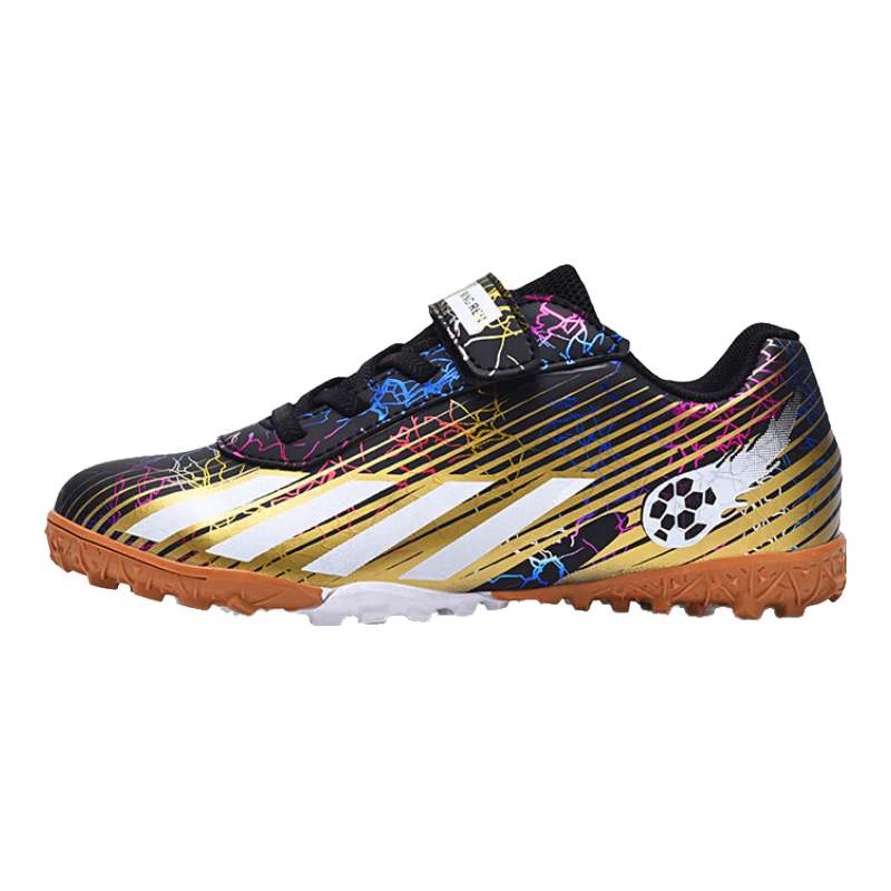 Double Star Bate Kids Soccer Shoes Studded Cleats Boys Girls Primary Secondary School Professional Match Velcro TF Training Shoes Black White Gold Size 32