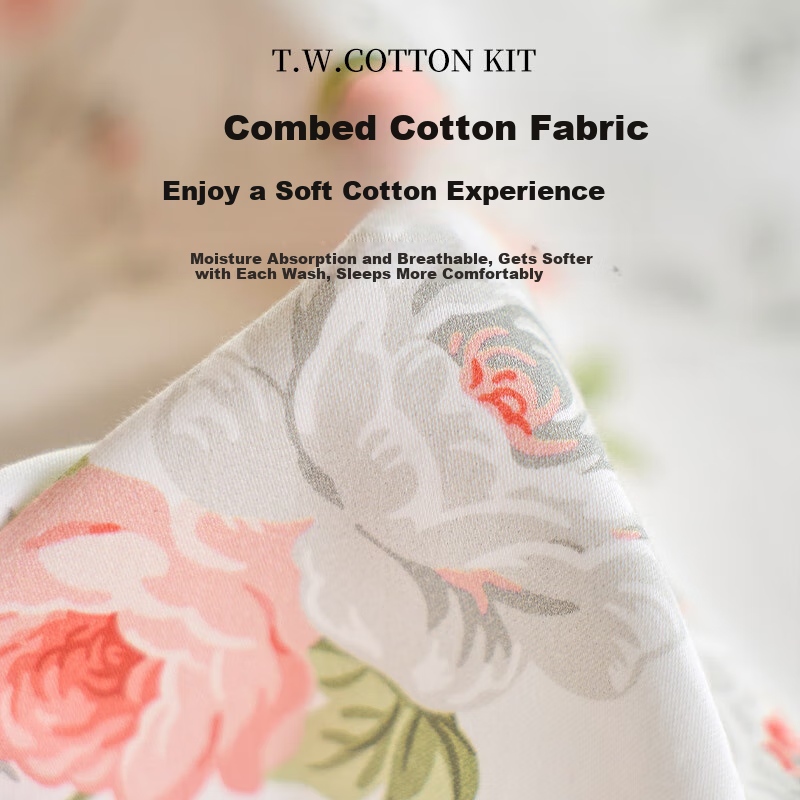 Комплект постельного белья TEENIE WEENIE Cotton Print Embroidery, размер 1.5/1.8м, цвет "Цветочный + нежно-розовый"