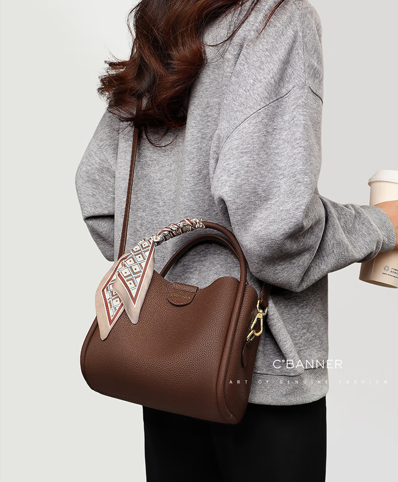 C.BANNER Women's Bag First Layer Cowhide Handbag Shoulder Bag Crossbody Light Luxury Birthday New Year Gift for Girls Girlfriend 1