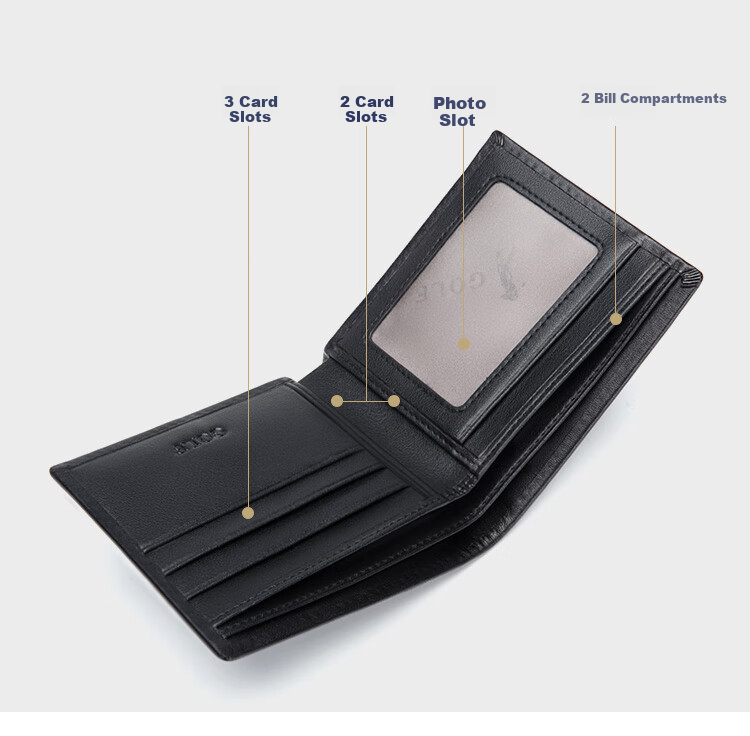 GOLF Men's Wallet, Top-Grain Leather, Horizontal Short Style, Multi-Card Slots, Card Holder, Leather Billfold, Coin Purse, ID Holder, Gift Box Packaging 8