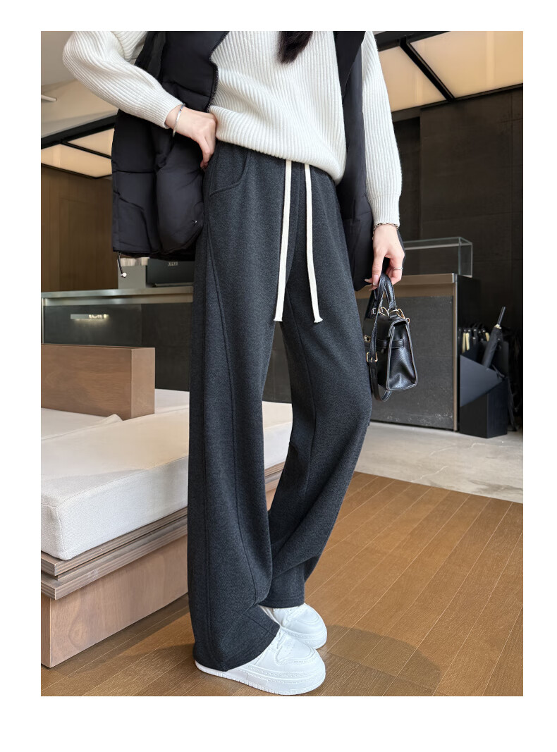 Yishangmei Women's Woolen Wide-Leg Pants Autumn Winter Thickened Herringbone Wool Straight Casual Trousers 2025 Latest Slim Fit 4