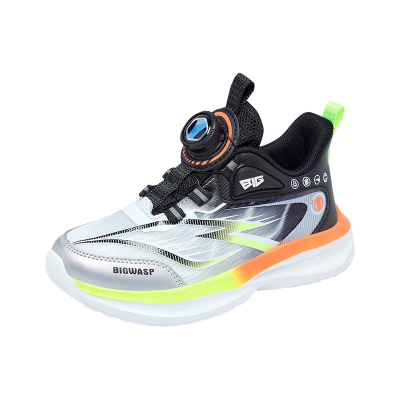 BIG WASP Spring Mesh Breathable Non-Slip Children's Running Shoes D112531999 Black Gray [Double Mesh] Size 36