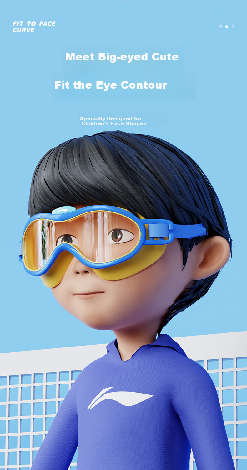 Li-Ning Children's Swimming Goggles for Boys And Girls, Waterproof Anti-Fog Swim Glasses, Kids' Diving Protective Goggles LSJR700-1 Ice Lake Blue 3