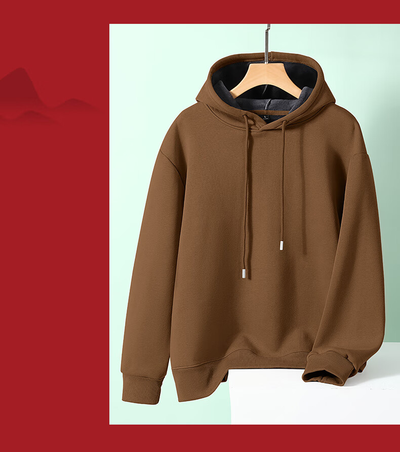JEEP SPIRIT Men's Hooded Sweatshirt Winter Fleece Warm Burgundy Year of the Horse Pullover Sports Casual Top 6