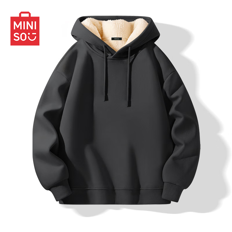 MINISO Men's Winter Fleece-Lined Heavyweight Pullover Jacket Sherpa Sweatshirt Dark Gray XL