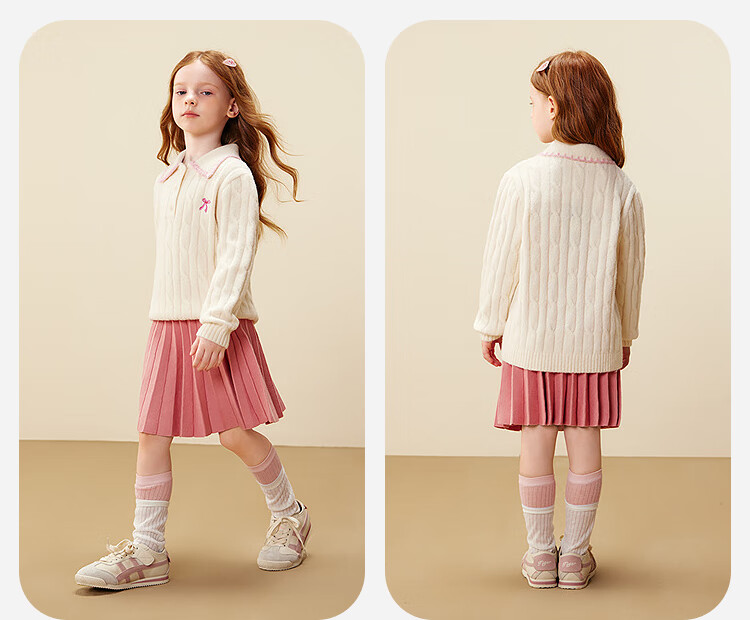 Minibala Kids Girls Mother-Daughter Sweater 2025 Winter Sweet College Style Polo Collar Knitwear 3