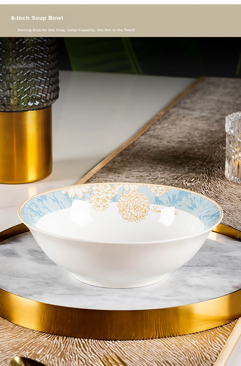 Haoya 24-Piece Bowl And Plate Set, Jingdezhen Ceramic Tableware Set, Bowls, Plates, Dishes, And Utensils Set, Timeless Journey 6