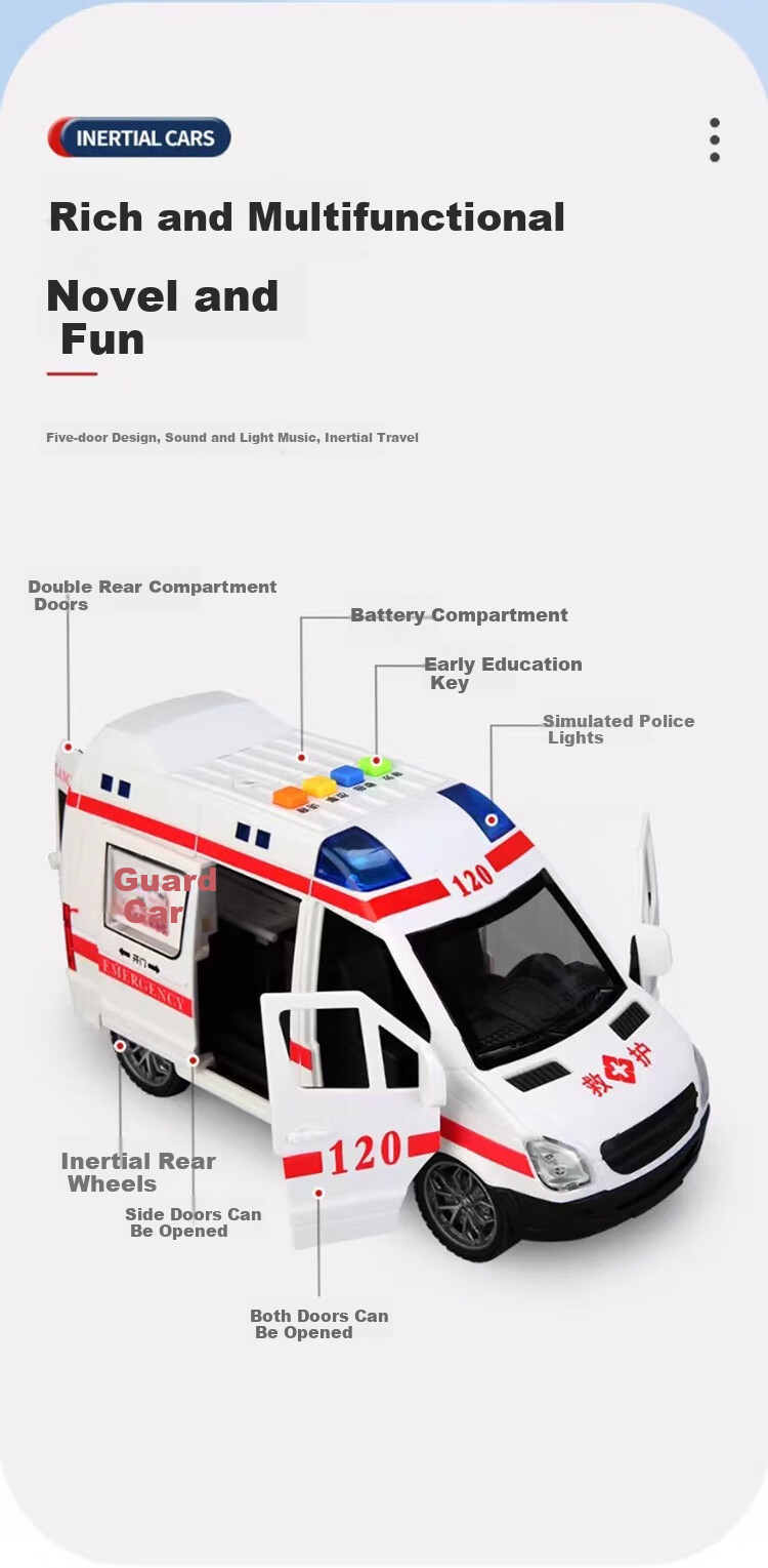 Beibeijia Birthday Gift Ambulance Large Realistic Five-Door Model Toy for Boys And Girls 7