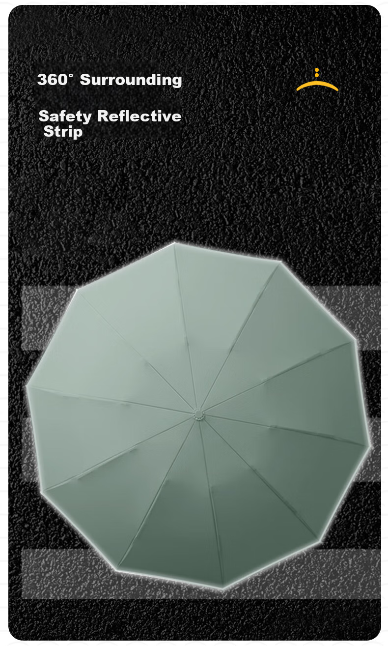 MAYDU Reverse Folding Umbrella, Three-Fold with 10 Ribs, Dual-Purpose for Sun And Rain, Double-Person Umbrella, M3362 Khaki Color 3
