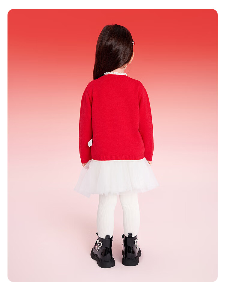 Balabala [balaOne] Girls' Little Chanel Style Knitted Cardigan Red New Year Spring Sweater 4