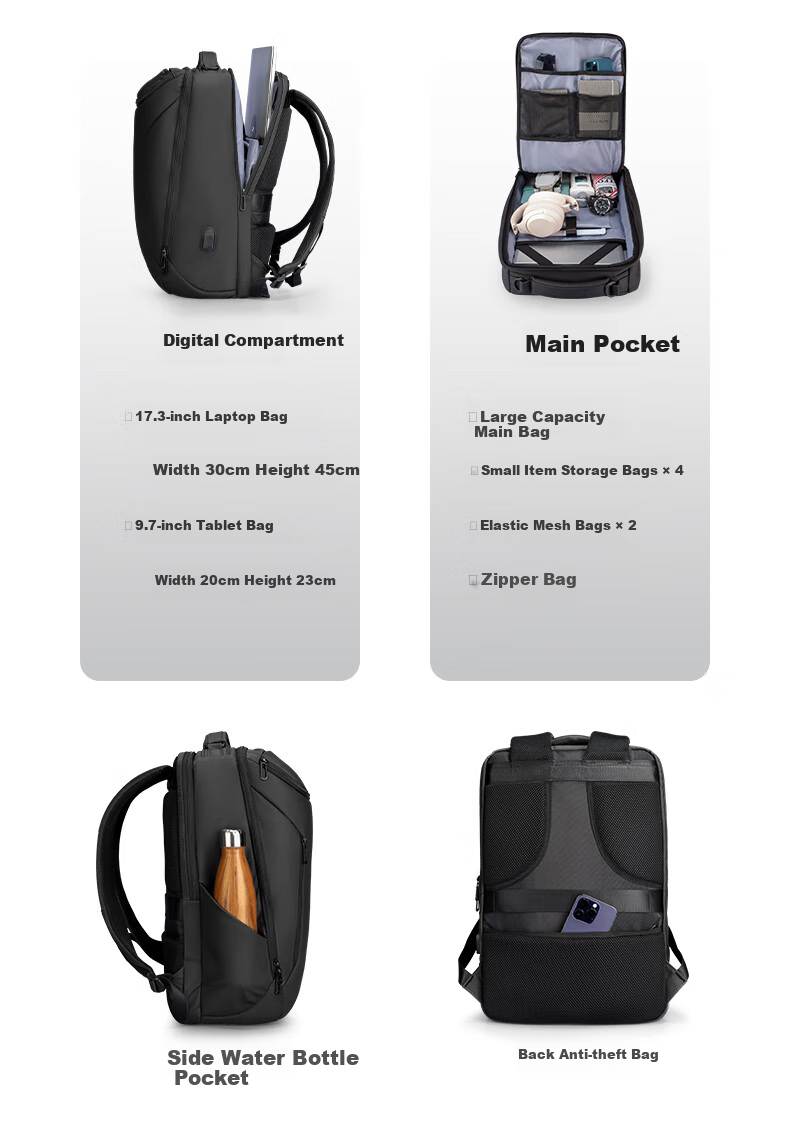 MARK RYDEN Backpack for Men, 17.3-Inch Laptop Bag, Business Backpack, Student Schoolbag, MR9031 Elite Black 4
