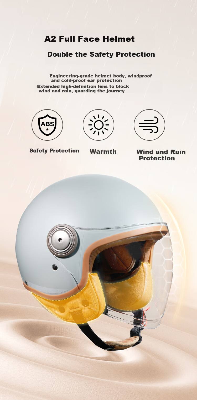 JD Original [Genuine National Standard] Motorcycle Helmet, 3C Certified New National Standard Autumn And Winter Anti-Freeze Warm Ear Protection Skin-Friendly Inner Lining Electric Scooter Helmet Khaki Color Size L 3