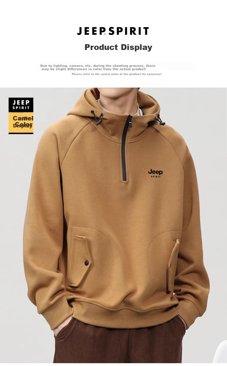 JEEP SPIRIT Men's Hoodie Jacket, Autumn Long-Sleeve T-Shirt, American-Style Casual Base Layer, Trendy Clothing 6