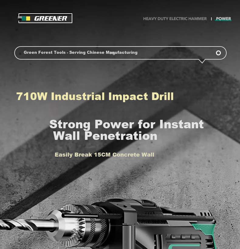 GREENER 710W Impact Drill, Electric Drill for Holes in Concrete, Household Electric Drill, Power Screwdriver, Wall Drilling, High-Power 1