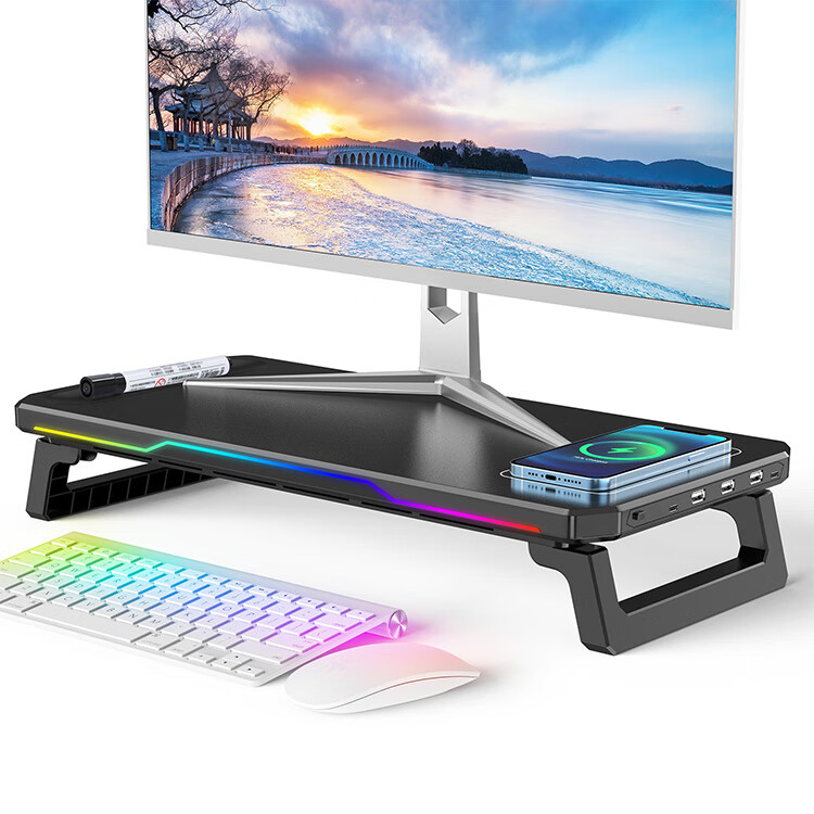 Huiersi Monitor Riser Laptop Stand Adjustable Screen Elevation Foldable Storage USB 3.0 Hub with RGB Ambient Lighting C30 [Black] 1