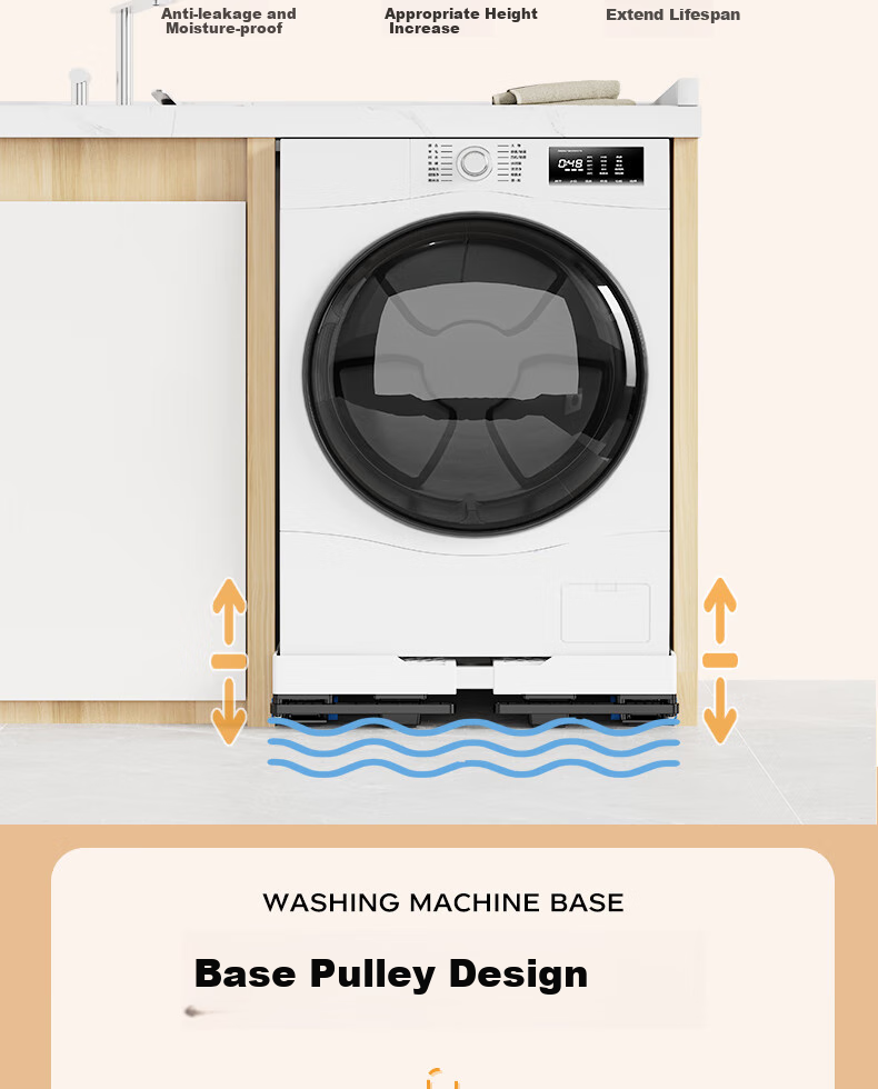 Beishi Ultra-Thin Built-In Washing Machine Base, All-In Washer And Dryer Universal Base for Automatic Drum And Impeller Washers, Height-Increasing Pad, Washer And Dryer Set with Mobile Stand, Wheels, And Bracket, White 8