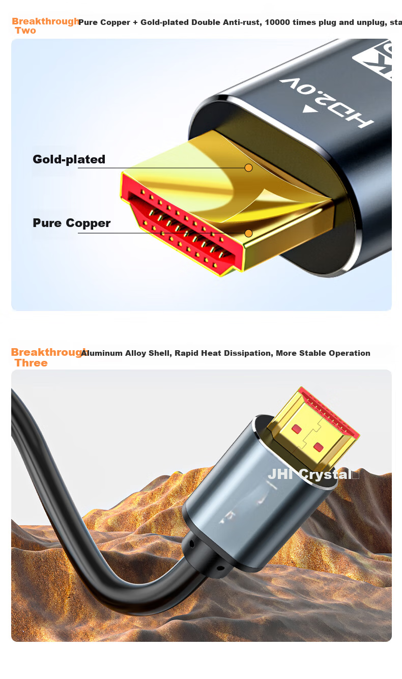 Jinghua HDMI Cable Version 2.0, 4K Digital High-Definition Video Cable, Computer Host Laptop Set-Top Box Connection to Projector Display Screen Connection Cable, Alloy Black 1 Meter H630C 9