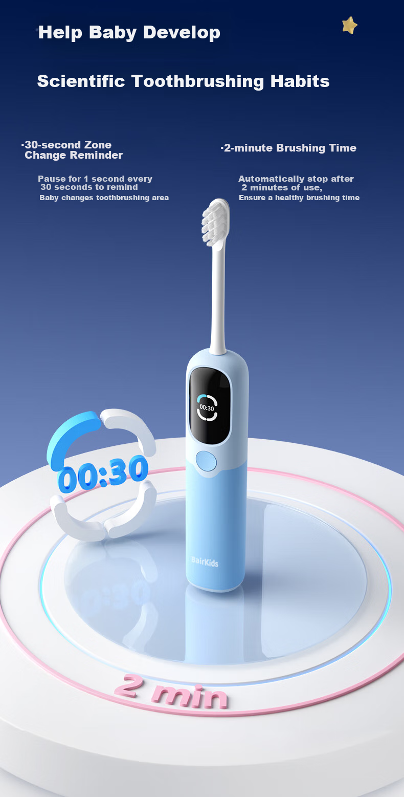 BAIR Children's Electric Toothbrush with Smart Reminder, Vibration, Full Body Scanning, for Students, Boys, Kids, Soft Bristles, Gum Protection, Sensor Charging, Ages 3-6 Gift for Children K6 5