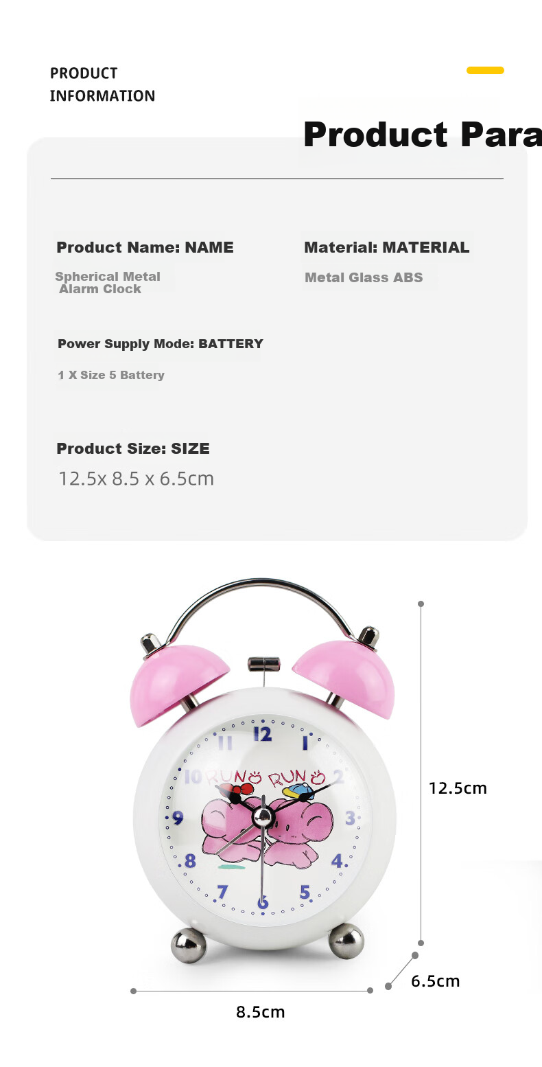 Mashi [Battery Included] Alarm Clock for Children, Cartoon Night Light, Loud Volume, Creative Elementary School Student Bedside Clock, Mechanical Bell Ringing, Lazy Person's Mini Metal Alarm Clock, Blue Gift 11