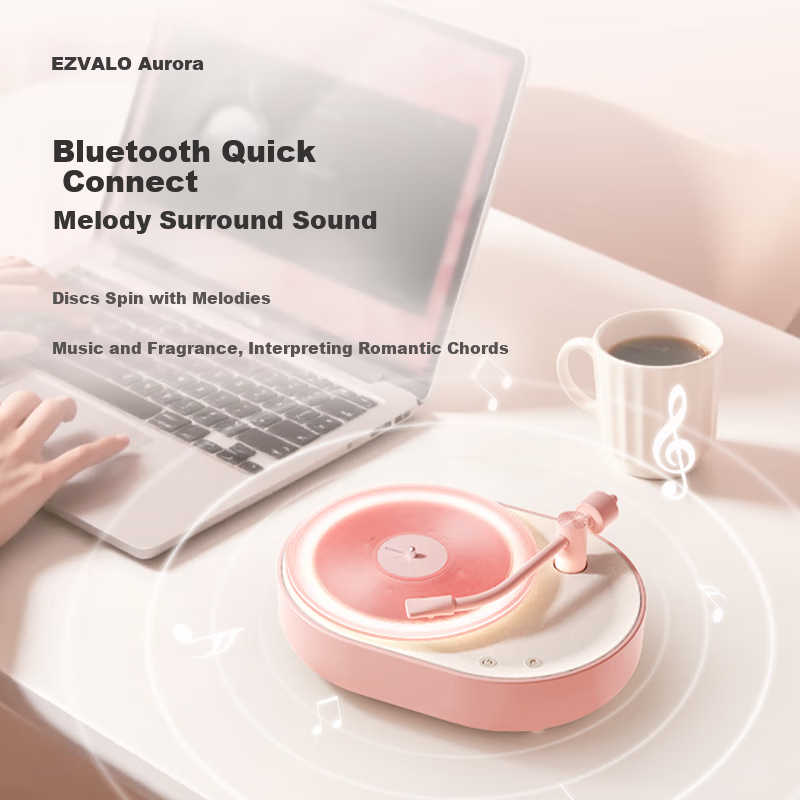 EZVALO Aromatherapy Bluetooth Speaker, Mood Light, Creative Retro Vinyl Record Player, Portable Speaker, Bedside Night Light, Practical Birthday Gift for Men And Wome