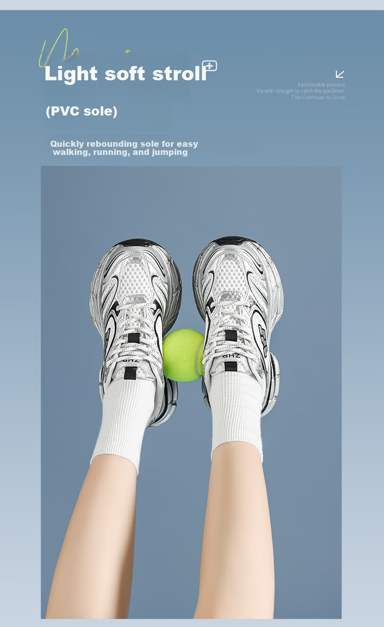ZHR Celebrity-Style Chunky Dad Sneakers for Women, Lightweight Height-Increasing Women's Shoes, Sports Casual Shoes for Couples AS16 Silver Size 43 15