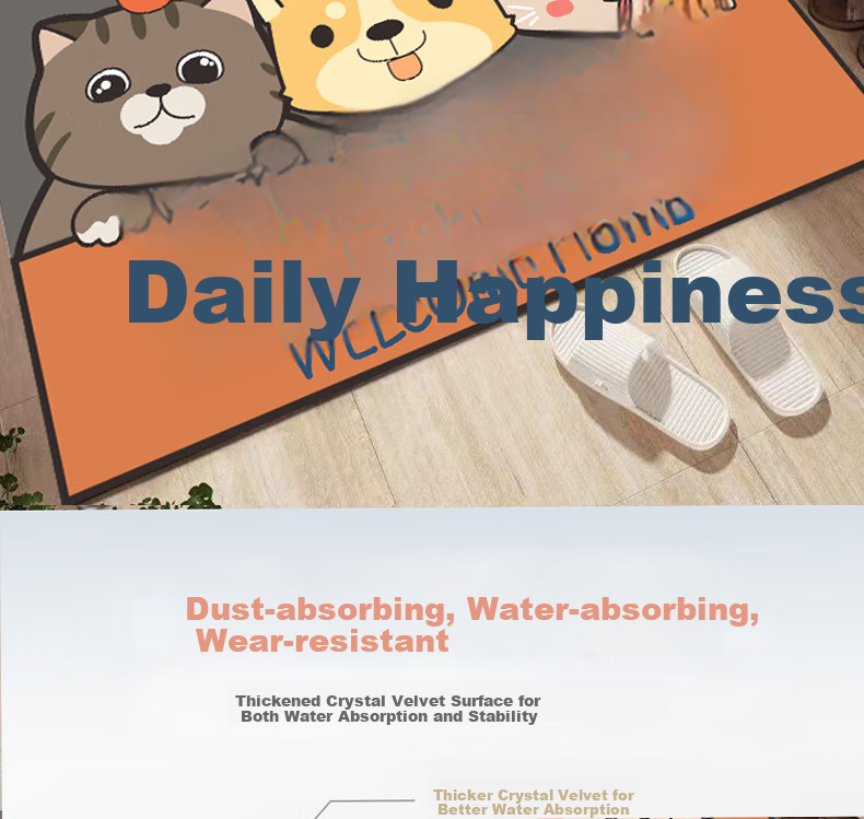 MOON TIME Entrance Mat, Doorway Foot Mat, Indoor Doormat, Non-Slip, Dirt-Resistant, Cuttable, 50*80cm, Happy 2