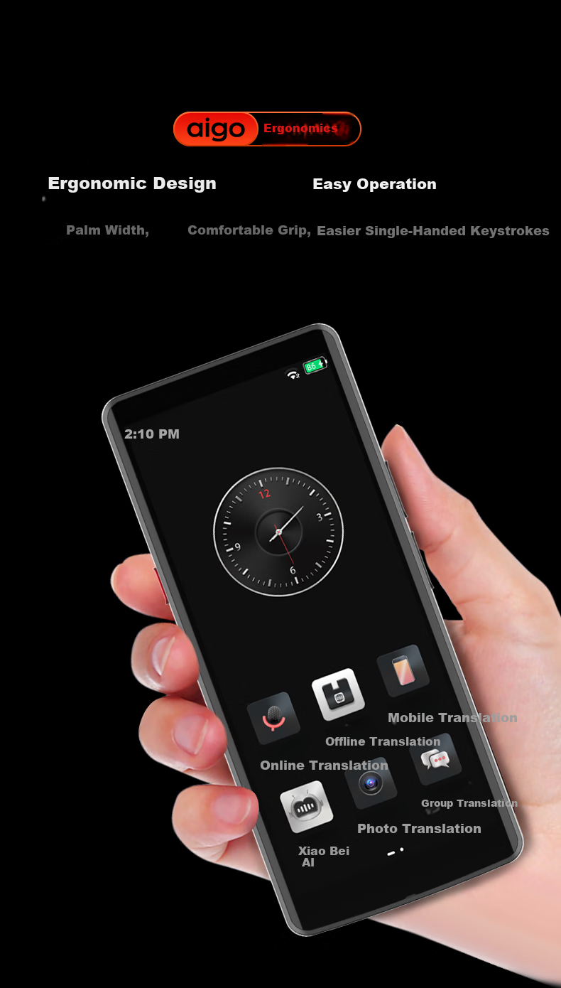 Aiguozhe Aigo 4G Translation Device, Multi-Language Offline Simultaneous Interpretation, Voice Intelligent Translator, Photo Translation, Real-Time Oral Translation for Overseas Travel, Black 14