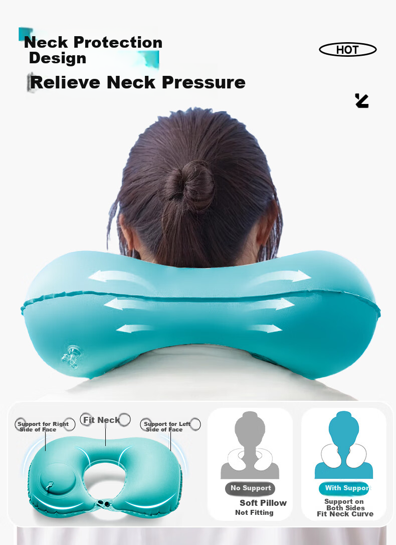 Jingmao Inflatable U-Shaped Pillow, Lumbar Support Cushion, Convenient Travel Airplane Pillow, Neck Protector, Long-Sitting Aid, Back Support Pad for Waist 12