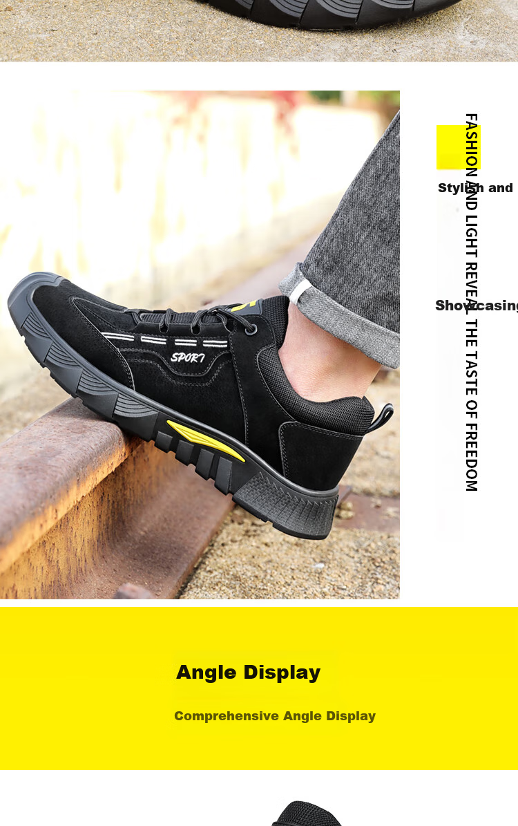 JUNBU Safety Shoes for Men with Steel Toe Cap, Anti-Smashing, Anti-Puncture, Lightweight, Comfortable, Wear-Resistant Construction Site Safety Work Shoes 0266BK Size 38 12