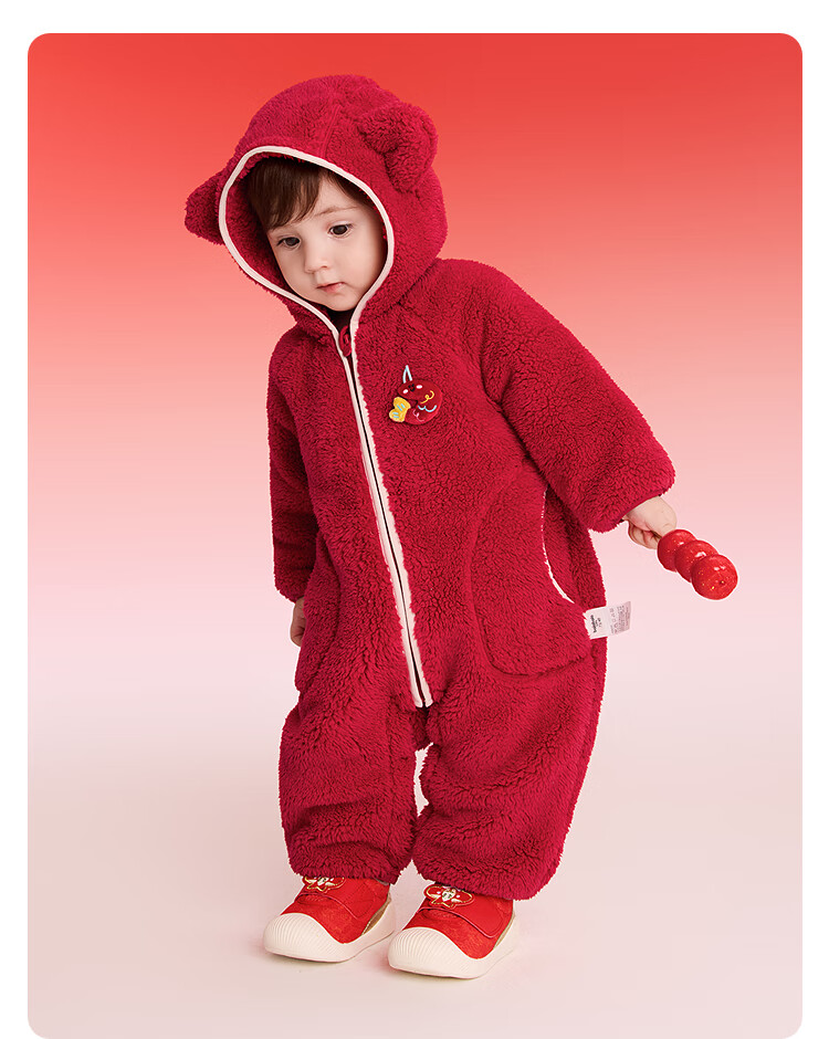 BALABALA 【balaOne】 Baby Toddler One-Piece Autumn Winter Romper Red New Year Greeting Warm Outfit 12
