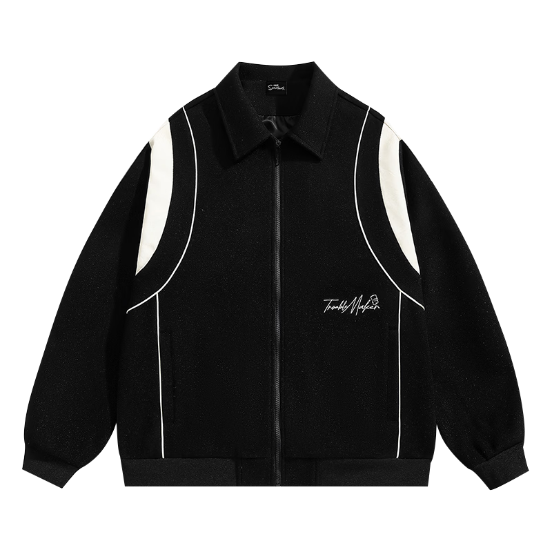 THE SIMPSONS Casual Loose Baseball Jacket Embroidered Collar Unisex Jacket Black/White Regular 2XL