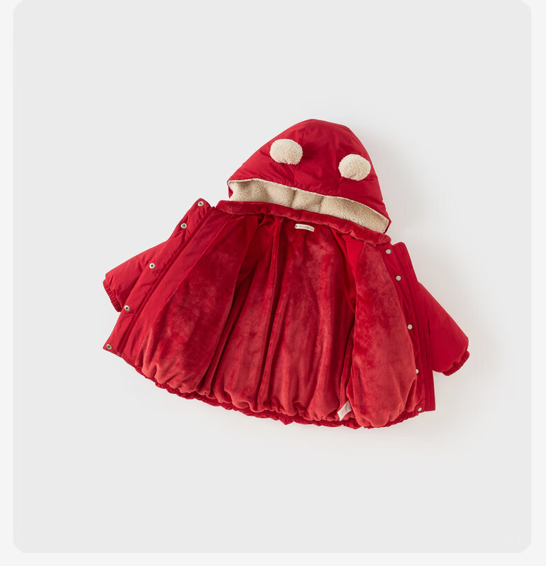 DAVE & BELLA Winter Baby Down Jacket Girls Waterproof Thickened Coat Baby Bear New Year Red Clothes 5
