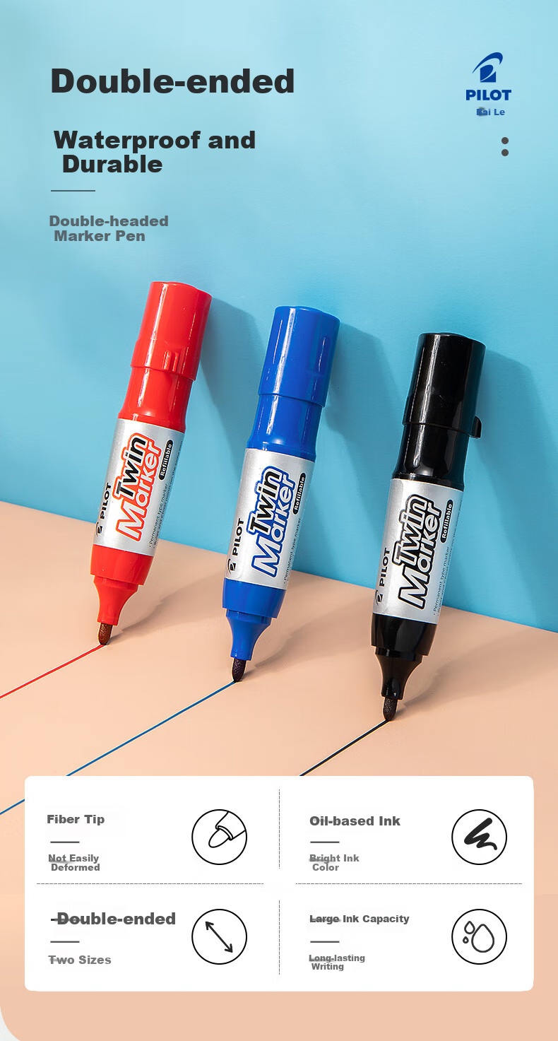 PILOT Double-Ended Marker Pen, Boxed Tip Pen, Oil-Based Marker, Logistics Pen Large Font Pen MFN-15FB Black Single Pack 1