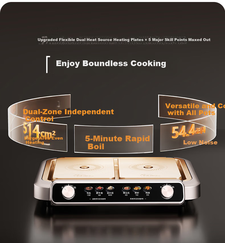 Midea Rapid Boiling Electric Hot Pot, Zero Fluorine Nano Non-Stick Ultra-Thin Household Electric Cooking Pot, 8L Large Capacity Zoned Temperature Control Yin-Yang Hot Pot, 2100W Multifunctional Pot 5
