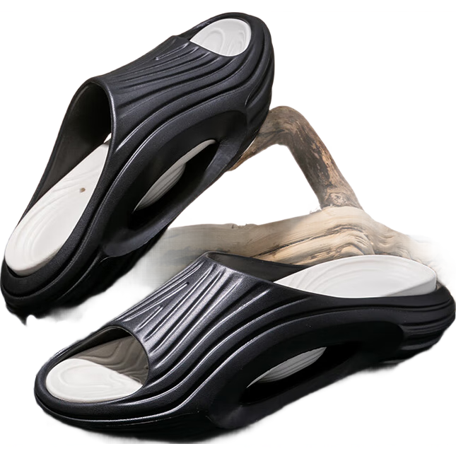 Daxixiansen Cloud Slippers, Men's Sandals with Stepping-On Feel, Sports Fashion Beach Thick-Soled Outdoor Slippers for Men, Black And White, Size 40-41