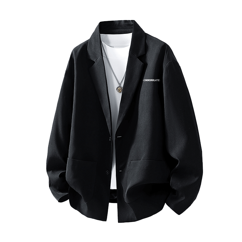 :CHOCOOLATE IT Business Casual Men's Jacket Spring Summer New Solid Color Loose Blazer Suit Coat Black M