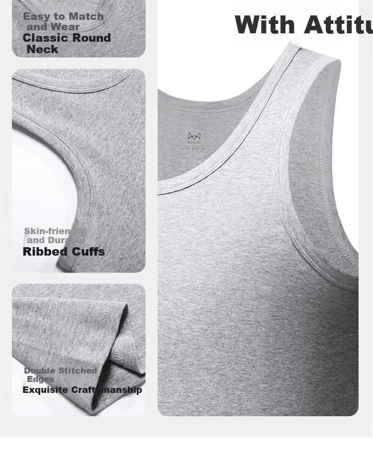 MiiOW 10A Antibacterial Men's Tank Top, Pure Cotton, New Style for 2026, Large Size, Loose-Fitting Sleeveless T-Shirt, Vest, Hurdle Tank Top for Me 13