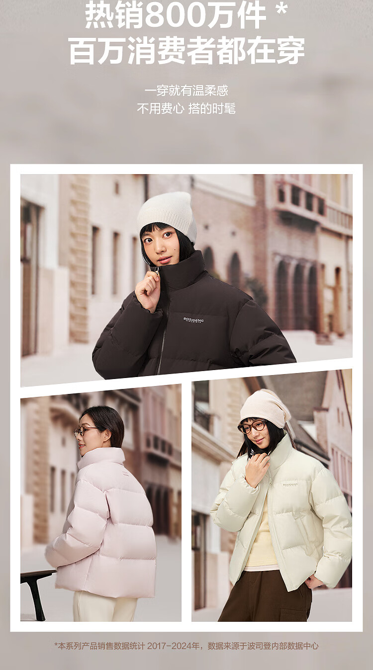 BOSIDENG Women's Off-Season 90% Down Thickened Stand Collar Slim Short Casual Warm Jacket Winter 3